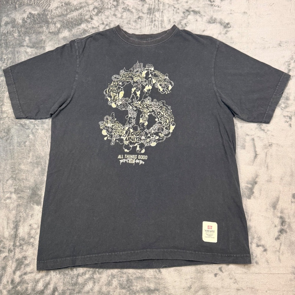 Vintage Y2K Ecko Unltd Money Graphic T Shirt L Faded Black Hip‎ Hop Streetwear